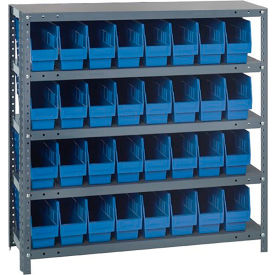 Quantum Storage Systems 1239-201BL Quantum 1239-201 Steel Shelving With 32 6"H Shelf Bins Blue, 36x12x39-5 Shelves image.