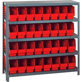 Quantum Storage Systems 1239-201RD Quantum 1239-201 Steel Shelving With 32 6"H Shelf Bins Red, 36x12x39-5 Shelves image.