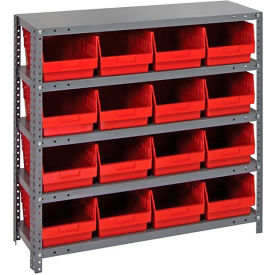 Quantum Storage Systems 1239-207RD Quantum 1239-207 Steel Shelving With 16 6"H Shelf Bins Red, 36x12x39-5 Shelves image.