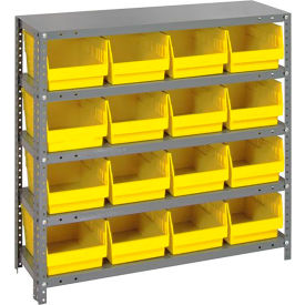 Quantum Storage Systems 1239-207YL Quantum 1239-207 Steel Shelving With 16 6"H Shelf Bins Yellow, 36x12x39-5 Shelves image.