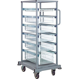 Quantum Storage Systems PS-SBC58-6WB Quantum® Partition Store Single Bay Cart with Wire Baskets, 25"L x 29-1/2"W x 58-1/2"H, White image.