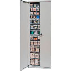 Quantum Storage Systems QSC-QTB79-61 Quantum Tip Out Bin Tall Cabinet 26-1/4"W x 10"D x 79-1/2"H, 61 Clear Cup, Gray image.