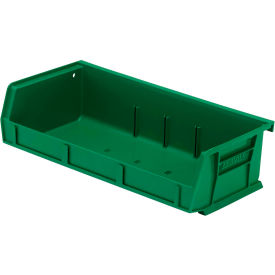 Quantum Storage Systems QUS232GN Quantum Storage 11"W x 5-3/8"D x 3"H Ultra Series Stack and Hang Bin, Green, Polypropylene, 3 Slots image.