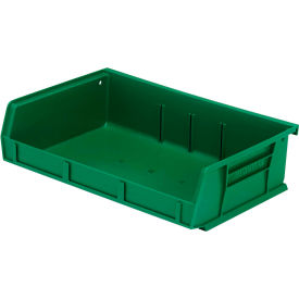 Quantum Storage Systems QUS236GN Quantum Storage 11"W x 7-3/8"D x 3"H Ultra Series Stack and Hang Bin, Green, Polypropylene, 3 Slots image.