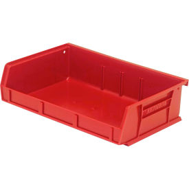Quantum Storage Systems QUS236RD Quantum Storage 11"W x 7-3/8"D x 3"H Ultra Series Stack and Hang Bin, Red, Polypropylene, 3 Slots image.