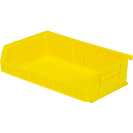 Quantum Storage Systems QUS236YL Quantum Storage 11"W x 7-3/8"D x 3"H Ultra Series Stack and Hang Bin, Yellow, Polypropylene, 3 Slots image.