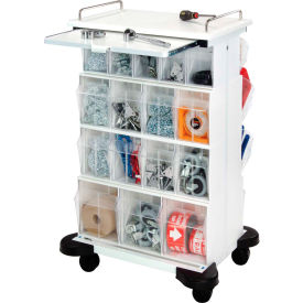 quantum mobile tip out bin cart - double sided - 32 compartments 19-1/2"l x 25"w x 41"h - white Quantum Mobile Tip Out Bin Cart - Double Sided - 32 Compartments 19-1/2"L x 25"W x 41"H - White