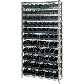 quantum steel wire shelving with 88 conductive 4"h bins black - 12 shelves - 36"w x 12"d x 74"h Quantum Steel Wire Shelving with 88 Conductive 4"H Bins Black - 12 Shelves - 36"W x 12"D x 74"H