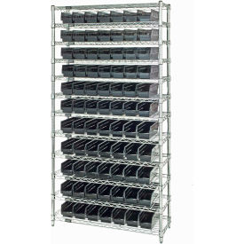 quantum steel wire shelving with 88 conductive 4"h bins black - 12 shelves - 36"w x 18"d x 74"h Quantum Steel Wire Shelving with 88 Conductive 4"H Bins Black - 12 Shelves - 36"W x 18"D x 74"H