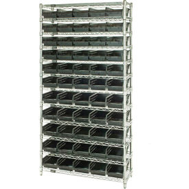 quantum steel wire shelving with 55 conductive 4"h bins black - 12 shelves - 36"w x 18"d x 74"h Quantum Steel Wire Shelving with 55 Conductive 4"H Bins Black - 12 Shelves - 36"W x 18"D x 74"H