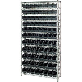 quantum steel wire shelving with 88 conductive 4"h bins black - 12 shelves - 36"w x 24"d x 74"h Quantum Steel Wire Shelving with 88 Conductive 4"H Bins Black - 12 Shelves - 36"W x 24"D x 74"H
