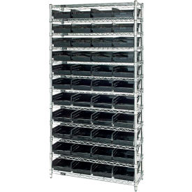 quantum steel wire shelving with 44 conductive 4"h bins black - 12 shelves - 36"w x 12"d x 74"h Quantum Steel Wire Shelving with 44 Conductive 4"H Bins Black - 12 Shelves - 36"W x 12"D x 74"H