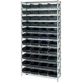 quantum steel wire shelving with 44 conductive 4"h bins black - 12 shelves - 36"w x 18"d x 74"h Quantum Steel Wire Shelving with 44 Conductive 4"H Bins Black - 12 Shelves - 36"W x 18"D x 74"H