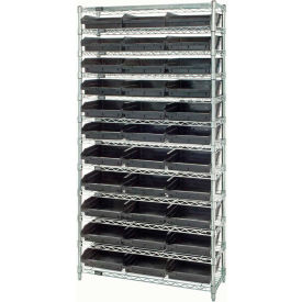 quantum steel wire shelving with 33 conductive 4"h bins black - 12 shelves - 36"w x 12"d x 74"h Quantum Steel Wire Shelving with 33 Conductive 4"H Bins Black - 12 Shelves - 36"W x 12"D x 74"H