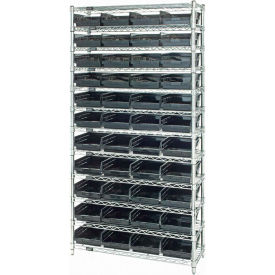 quantum steel wire shelving with 44 conductive 4"h bins black - 12 shelves - 36"w x 24"d x 74"h Quantum Steel Wire Shelving with 44 Conductive 4"H Bins Black - 12 Shelves - 36"W x 24"D x 74"H