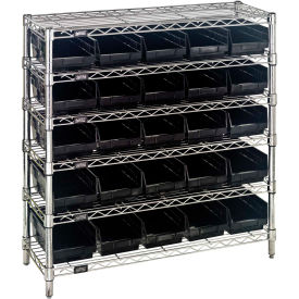 quantum steel wire shelving with 25 conductive 4"h bins black - 6 shelves - 36"w x 12"d x 36"h Quantum Steel Wire Shelving with 25 Conductive 4"H Bins Black - 6 Shelves - 36"W x 12"D x 36"H