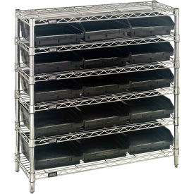 quantum steel wire shelving with 15 conductive 4"h bins black - 6 shelves - 36"w x 12"d x 36"h Quantum Steel Wire Shelving with 15 Conductive 4"H Bins Black - 6 Shelves - 36"W x 12"D x 36"H