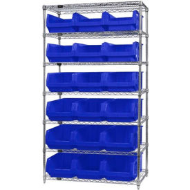 Quantum WR7-532 Chrome Shelving With 18 Magnum Giant Hopper Bins Blue 18x42x74