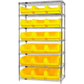 Quantum Storage Systems WR7-532YL Quantum WR7-532 Chrome Shelving With 18 Magnum Giant Hopper Bins Yellow, 18x42x74 image.