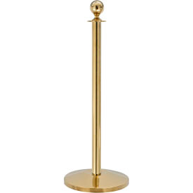 Lawrence Metal Prod. Inc QWAY312-2P Queueway Post Rope Crowd Control Queue Sphere Ball Top Stanchion, Polished Brass Economy image.
