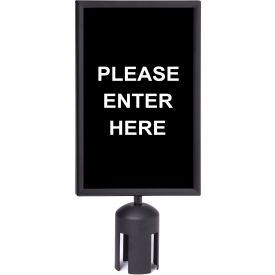 Queue Solutions Llc SF711VB-BK-SD711B-20 Queue Acrylic Sign, Double Sided, "Please Enter Here", 7"Wx11"H, Black/White image.