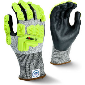 Radians Inc RWGD110L Radians® RWGD110L Axis™ Cut Resistant Gloves, Foam Nitrile Palm, Gry/Blk/HV Grn, L image.