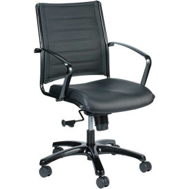 Eurotech Europa Mid Back Chair - Black Leather - Non-Adjustable Arms