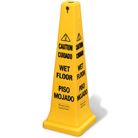 Rubbermaid Commercial Products FG627677YEL Rubbermaid® 6276-77 4-Sided Multi-Lingual Wet Floor Caution Safety Cone 36"H  image.