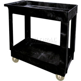 Rubbermaid Commercial Products FG9T6600BLA Rubbermaid® Plastic Utility Cart w/2 Shelves, 300 lb. Capacity, 34"L x 16"W x 31-1/4"H, Black image.