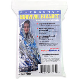 Ready America, Inc 3101 Ready America® Emergency Survival Blanket, 4-1/2"L x 9"W, Silver, Pack of 25 image.