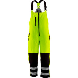 RefrigiWear 0497RBLM5XLL2 RefrigiWear® Mens HiVis Softshell Insulated Bib Overalls, 5XL, Black & Lime image.