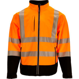 RefrigiWear 9291RBORLARL2 RefrigiWear® Mens HiVis Softshell Insulated Jacket, Large, Black/Orange image.