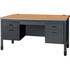 Regency Mesa Double Pedestal Teachers Office Desk w/ Center Drawer 60"W x 30"D x 29"H Medium Oak 
