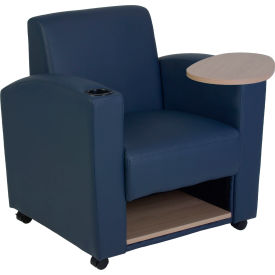 Tablet Arm Lounge Chair with Storage, 31"W x 29"D x 33"H, Navy Blue/Noble Oak view 2