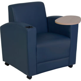 Tablet Arm Lounge Chair, 31"W x 29"D x 33"H, Navy Blue/Noble Oak view 2
