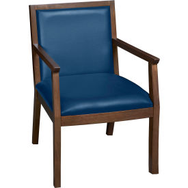 Regent WallGuard Guest & Reception Waiting Room Wood Side Chair, Neo Walnut/Navy Blue view 2