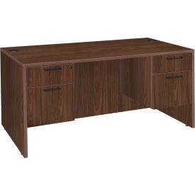 Office Desk with Double Pedestal Drawer Unit, 60"W x 30"D x 29"H, Neo Walnut view 2
