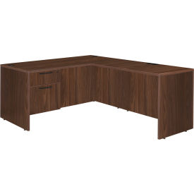 L-Shaped Desk with Single Pedestal Drawer Unit, 60"W x 77"D x 29"H, Neo Walnut view 2