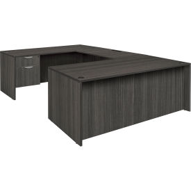 71" Single Pedestal U-Desk, Ash Grey view 2