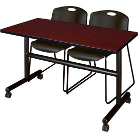Training Nesting Table with 2 Zeng Black Stack Chairs, 48"L x 24"W, Mahogany view 2