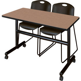 Kobe Training Nesting Table with 2 Zeng Black Stack Chairs, 48"L x 24"W, Noble Oak view 2