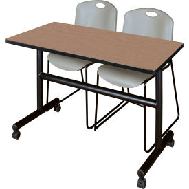 Kobe Training Nesting Table with 2 Zeng Gray Stack Chairs, 48"L x 24"W, Noble Oak view 2