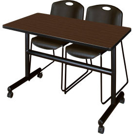 Kobe Training Nesting Table with 2 Zeng Black Stack Chairs, 48"L x 24"W, Neo Walnut view 2
