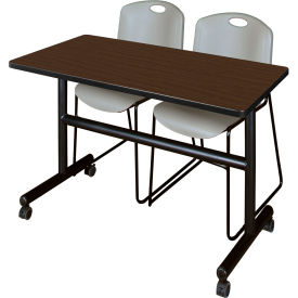 Kobe Training Nesting Table with 2 Zeng Gray Stack Chairs, 48"L x 24"W, Neo Walnut view 2