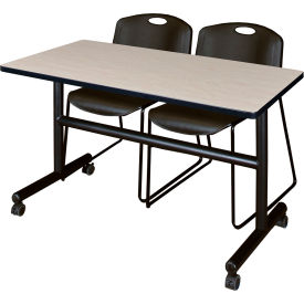 Kobe Training Nesting Table with 2 Zeng Black Stack Chairs, 48"L x 24"W, Maple view 2