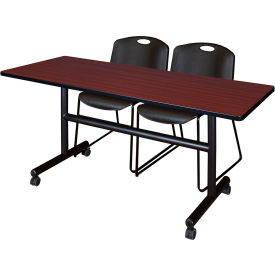 Training Nesting Table with 2 Zeng Black Stack Chairs, 60"L x 24"W, Mahogany view 2