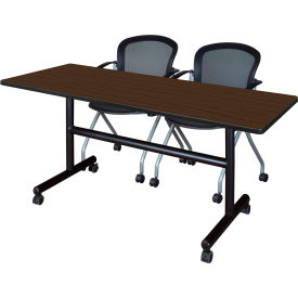 Regency® Kobe Training Nesting Table with 2 Cadence Nesting Chairs 60"L x 24"W Neo Walnut 