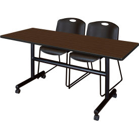 Kobe Training Nesting Table with 2 Zeng Black Stack Chairs, 60"L x 24"W, Neo Walnut view 2