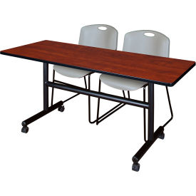 Regency® Kobe Training Nesting Table with 2 Zeng Gray Stack Chairs 60"L x 30"W Cherry 