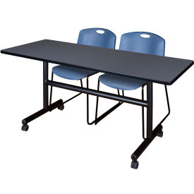 Regency® Kobe Training Nesting Table with 2 Zeng Blue Stack Chairs 60"L x 30"W Gray 